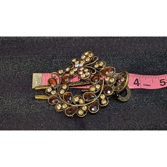 Vintage Gold Tone Rhinestone Butterfly & Floral Hair Clip - Picture 3 of 4